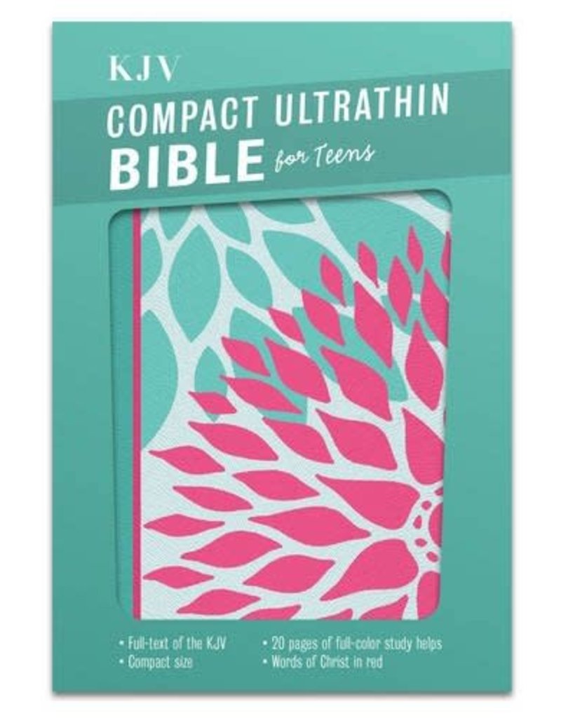 Compact Ultrathin Bible for Teens Teal & Pink Blossoms