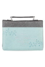 All Things Are Possible Classic Faux Leather Bible Cover in Light Blue - Matthew 19:26