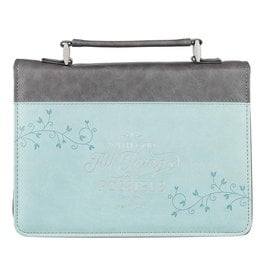 All Things Are Possible Classic Faux Leather Bible Cover in Light Blue - Matthew 19:26