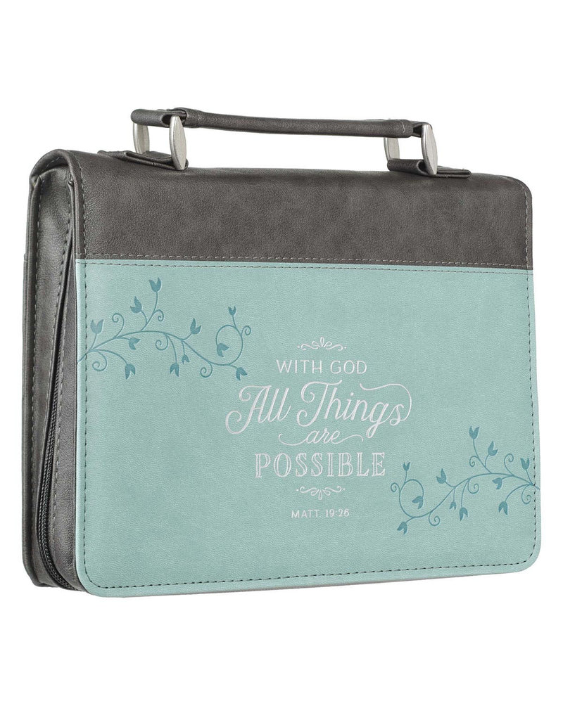 All Things Are Possible Classic Faux Leather Bible Cover in Light Blue - Matthew 19:26