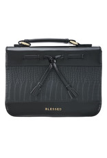 Blessed Black Croc Faux Leather Fashion Bible Cover with Tassels