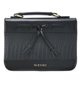 Blessed Black Croc Faux Leather Fashion Bible Cover with Tassels