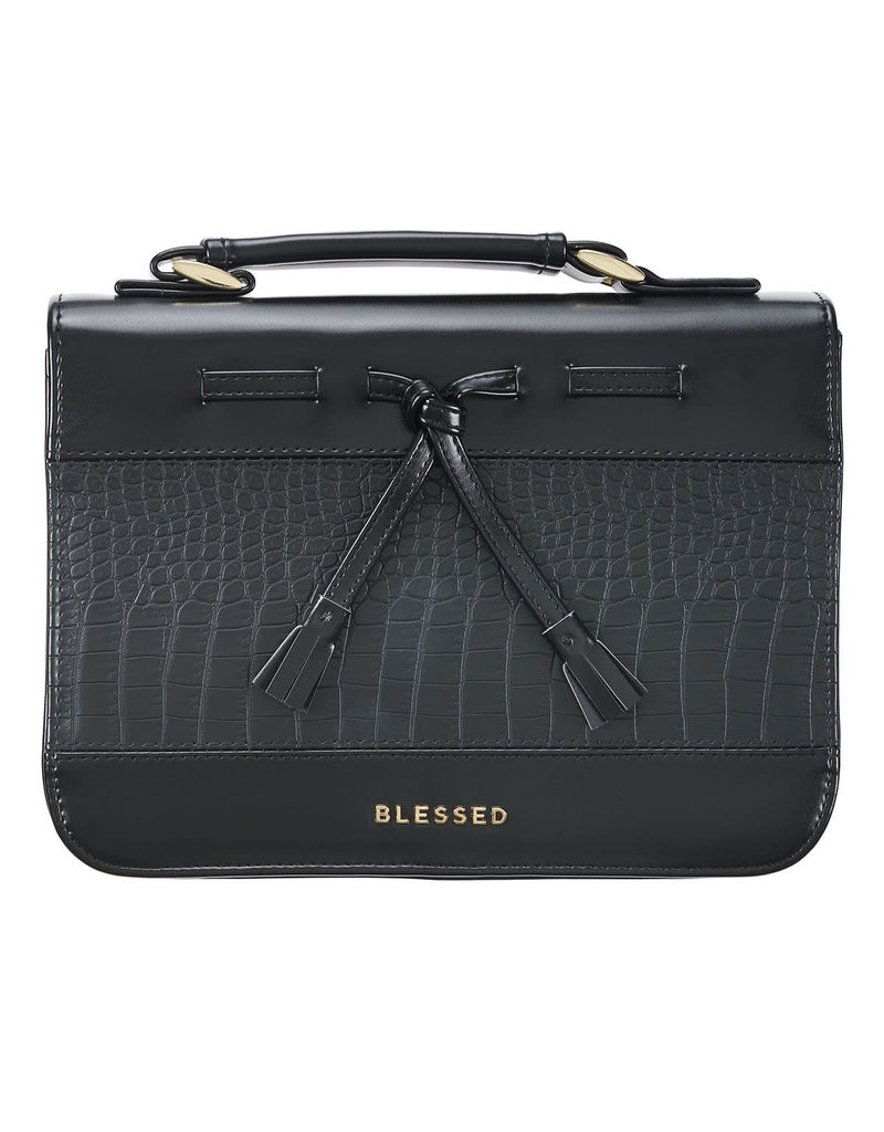 Blessed Black Croc Faux Leather Fashion Bible Cover with Tassels