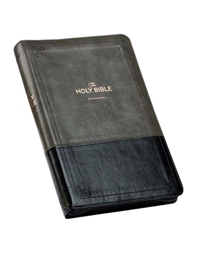 Gray and Black Faux Leather KJV Deluxe Gift Bible with Thumb Index and Zippered Closure