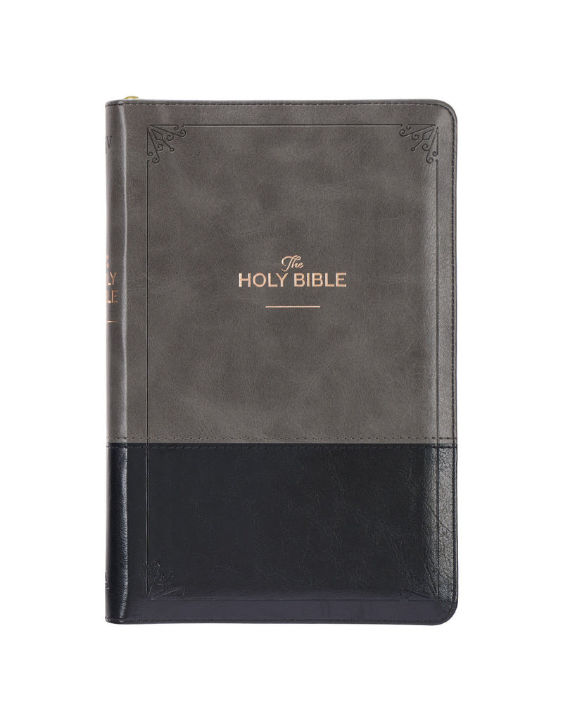 Gray and Black Faux Leather KJV Deluxe Gift Bible with Thumb Index and Zippered Closure