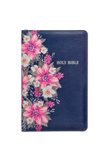 Floral Blue Faux Leather KJV Deluxe Gift Bible with Thumb Index and Zippered Closure