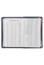 Floral Blue Faux Leather KJV Deluxe Gift Bible with Thumb Index and Zippered Closure