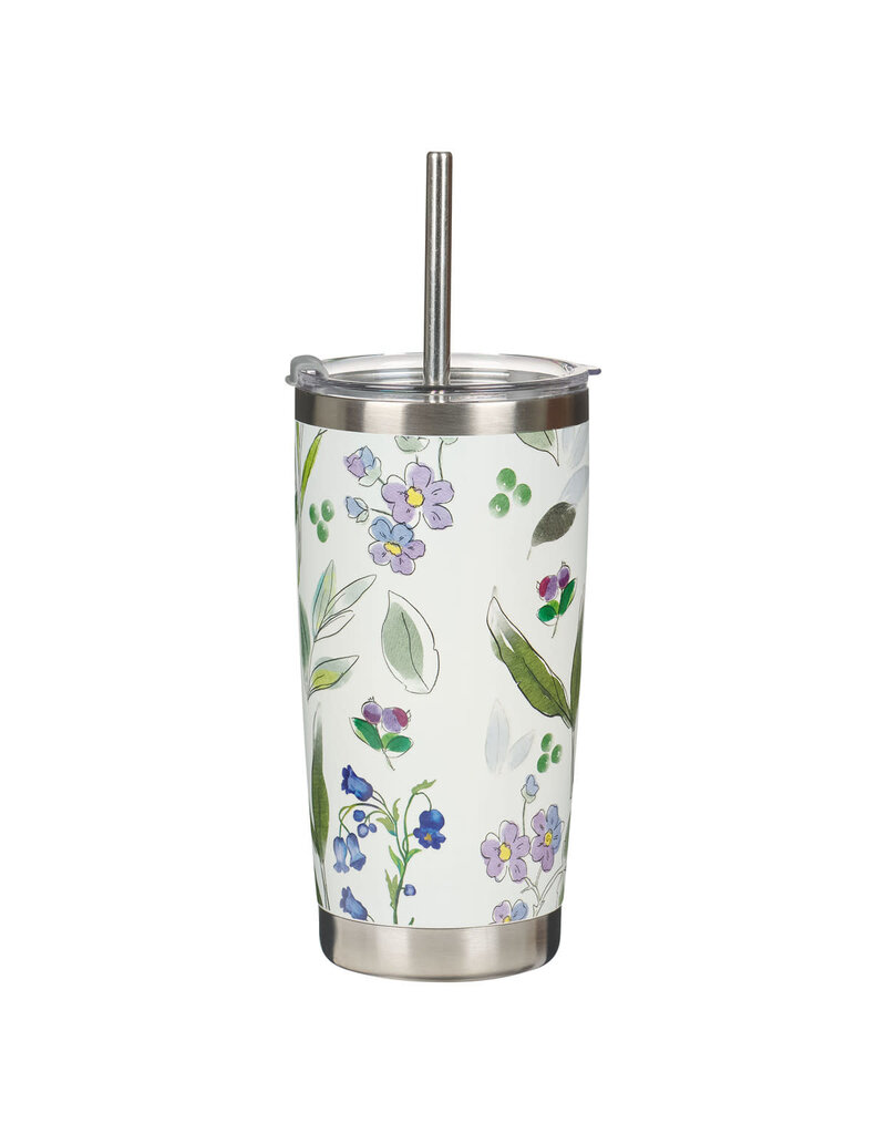 Amazing Grace Purple Floral Stainless Steel Travel Tumbler with Stainless Steel Straw