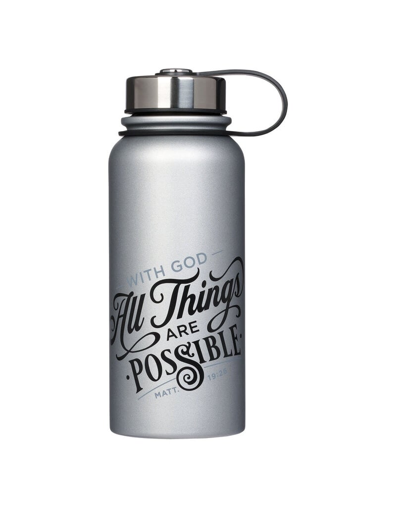 All Things Are Possible Silver Stainless Steel Water Bottle - Matthew 19:26
