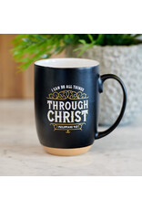 Through Christ Black Ceramic Coffee Mug with Exposed Clay Base - Philippians 4:13