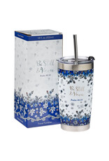 Be Still & Know Blue Floral Stainless Steel Travel Mug with Reusable Stainless Steel Straw - Psalm 46:10