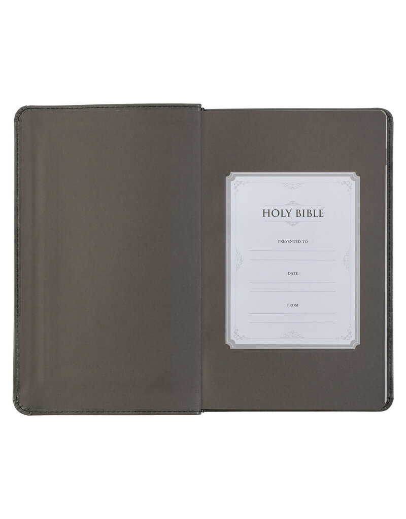 Gray with Black Inlay Faux Leather Giant Print Standard-size KJV Bible with Thumb Indexing