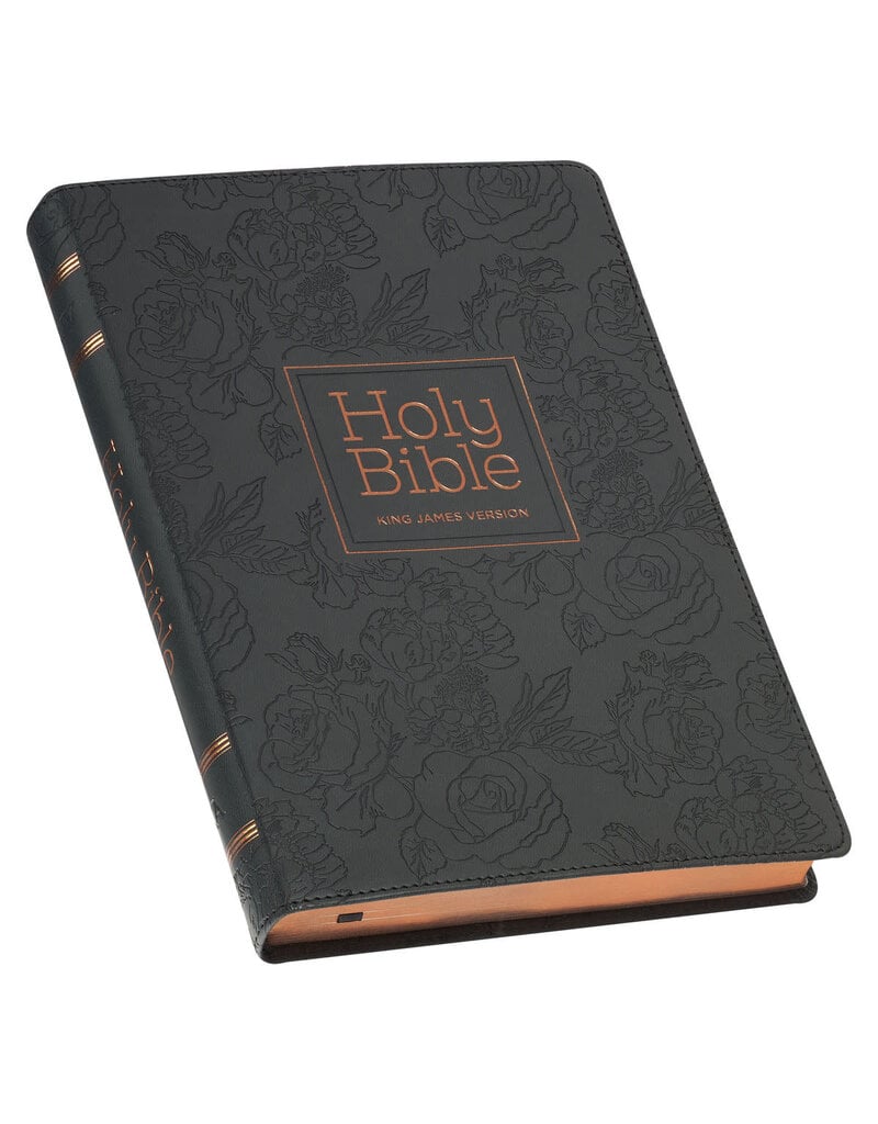 Floral Black Faux Leather Large Print Thinline King James Version Bible with Thumb Index