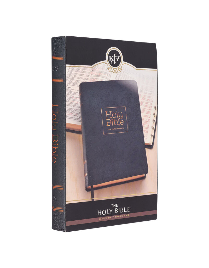 Floral Black Faux Leather Large Print Thinline King James Version Bible with Thumb Index