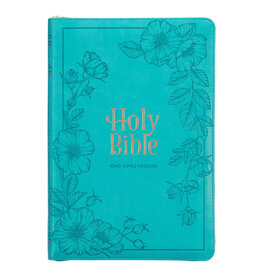 Vibrant Teal Faux Leather Large Print Thinline King James Version Bible with Zippered Closure and Thumb Index