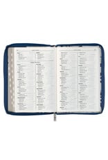 Blue Pearlized Floral Faux Leather Large Print Thinline K J V Bible with Zippered Closure and Thumb Index
