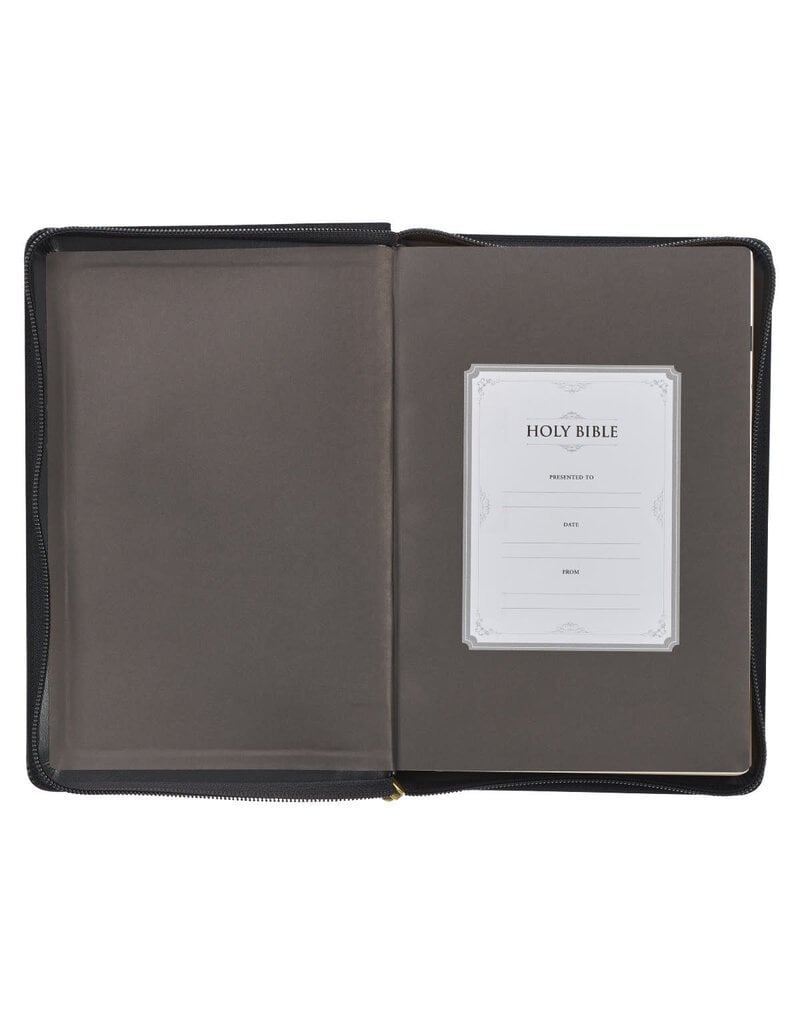 Black Framed Faux Leather Giant Print Full-size KJV Bible with Thumb Index and Zippered Closure