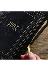 Black Framed Faux Leather Giant Print Full-size KJV Bible with Thumb Index and Zippered Closure