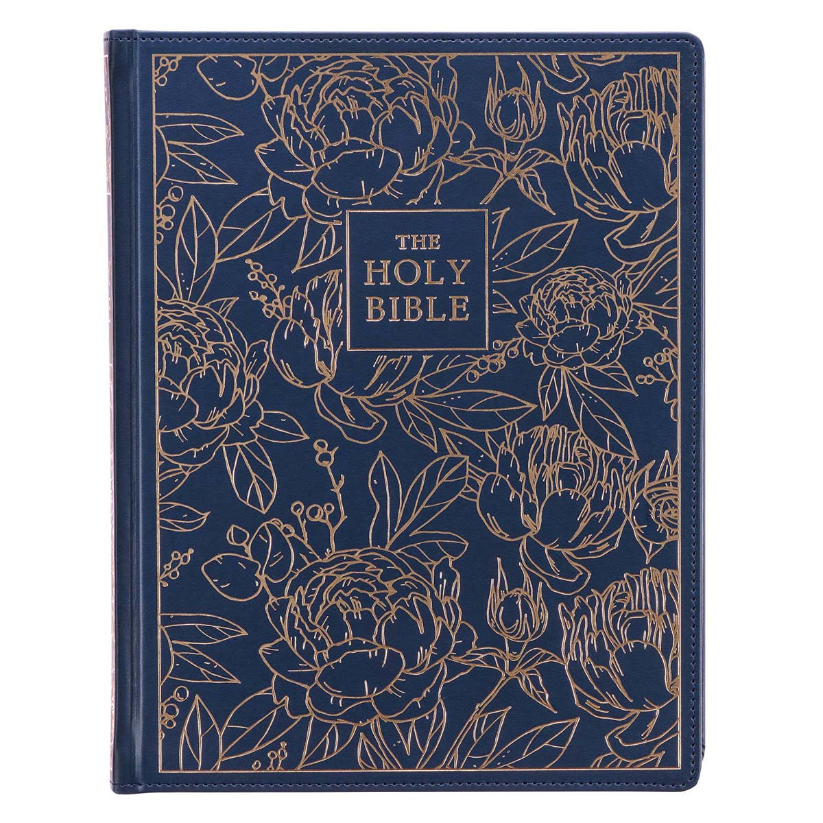 Blue Bible With Flowers Navy Blue Floral Faux Leather Hardcover Large Print KJV Note-taking ...