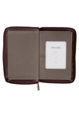 Burgundy and Saddle Tan Framed Faux Leather Compact KJV Bible with Zippered Closure
