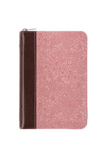 Pink and Toffee Brown Faux Leather Mini Pocket KJV Bible with Zippered Closure