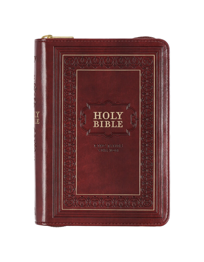 Burgundy Framed Faux Leather Large Print Compact KJV Bible with Zippered Closure