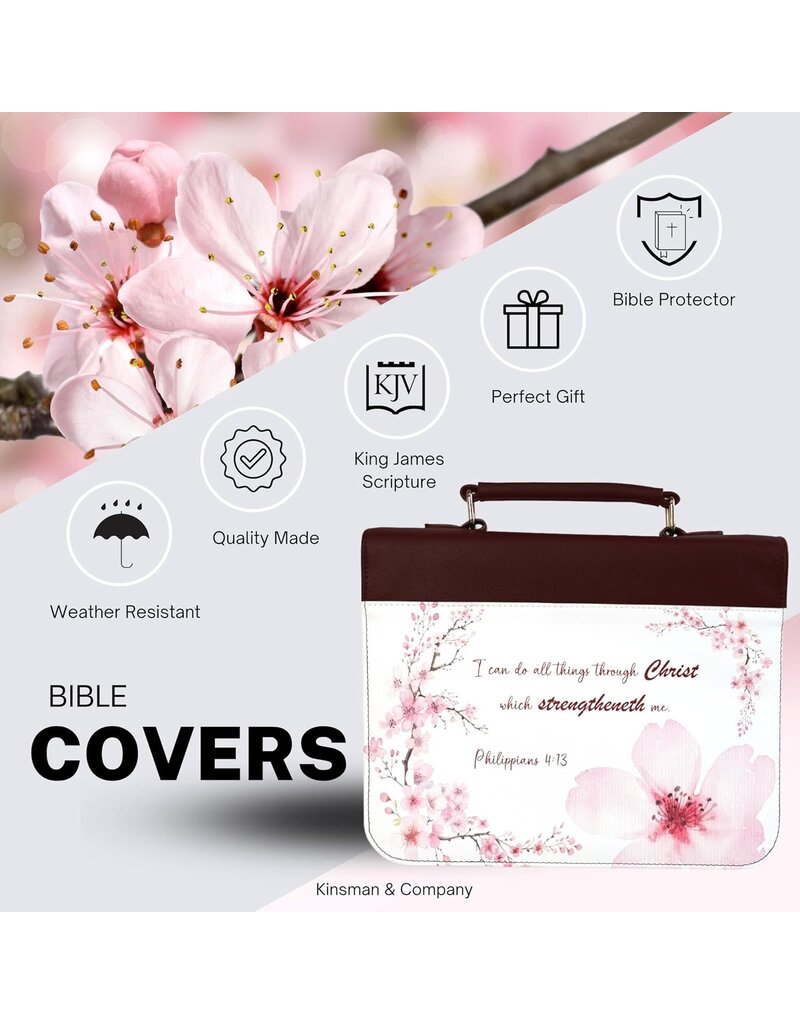 KJV Bible Cover Pink Cherry Blossom Philippians 4:13
