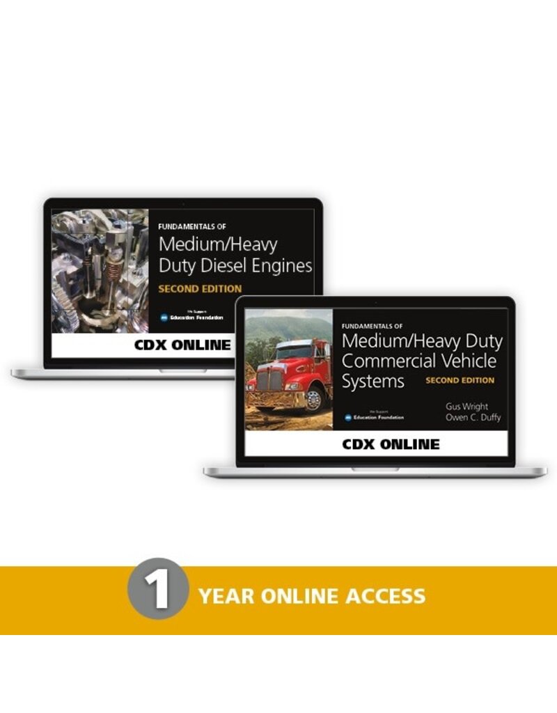 NEW 2nd Editions Bundle: 1 Year CDX Online Access to Fundamentals of Medium/Heavy Duty Commercial Vehicle Systems 2E AND 1 Year CDX Online Access to Fundamentals of Medium/Heavy Duty Diesel Engines 2E