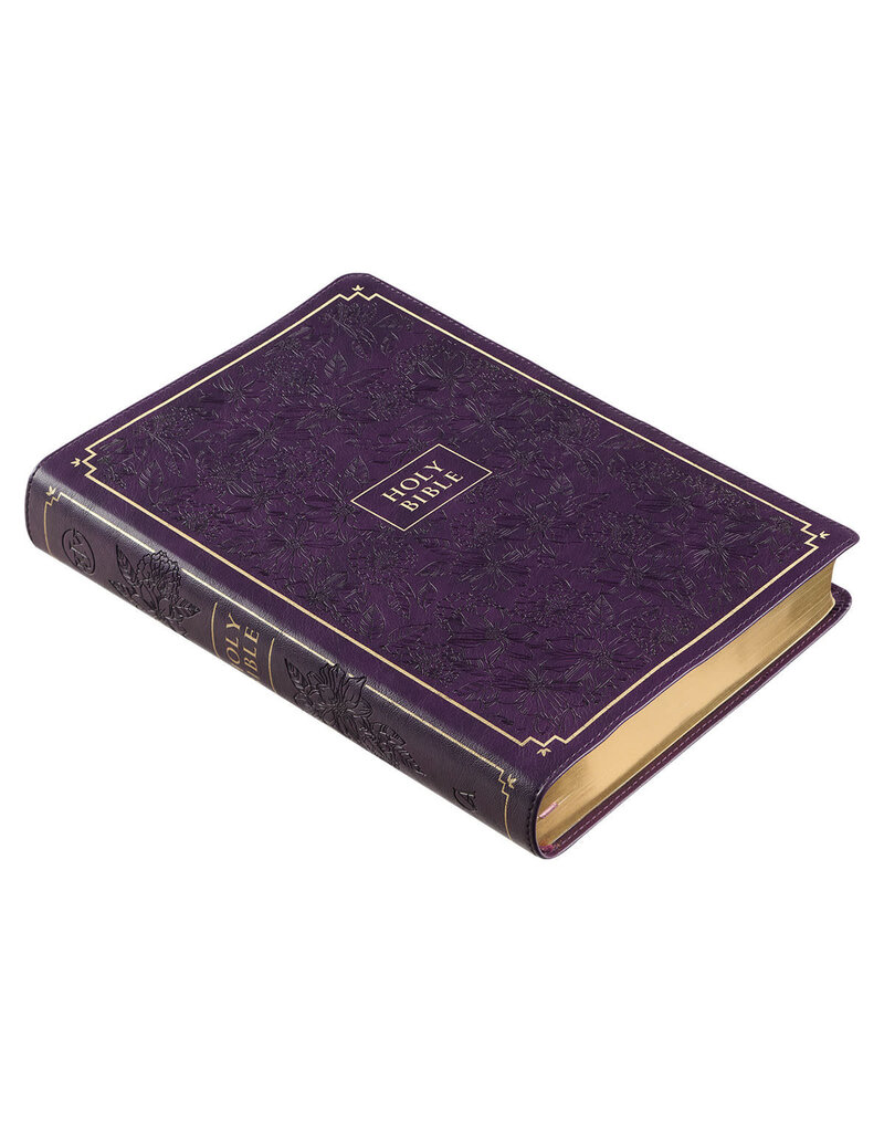 Purple Floral Faux Leather Giant Print Full-size KJV Bible with Thumb Index