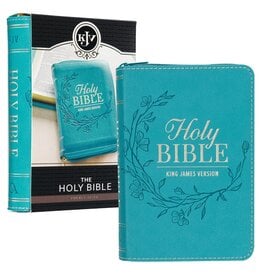 Aqua Faux Leather King James Version Pocket Bible with Zipper Closure