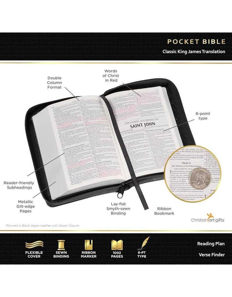 Aqua Faux Leather King James Version Pocket Bible with Zipper Closure