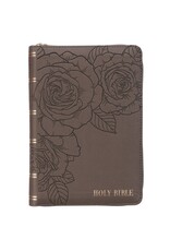 Floral Dusty Taupe Faux Leather Large Print Compact King James Version Bible