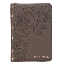 Floral Dusty Taupe Faux Leather Large Print Compact King James Version Bible