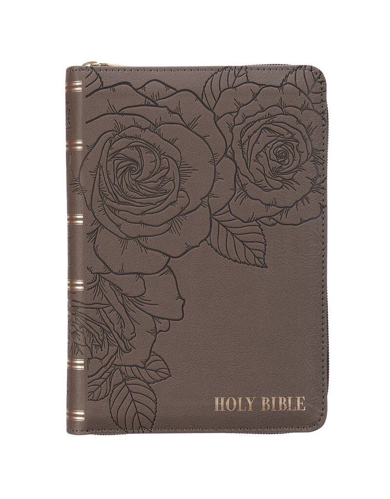 Floral Dusty Taupe Faux Leather Large Print Compact King James Version Bible