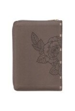 Floral Dusty Taupe Faux Leather Large Print Compact King James Version Bible
