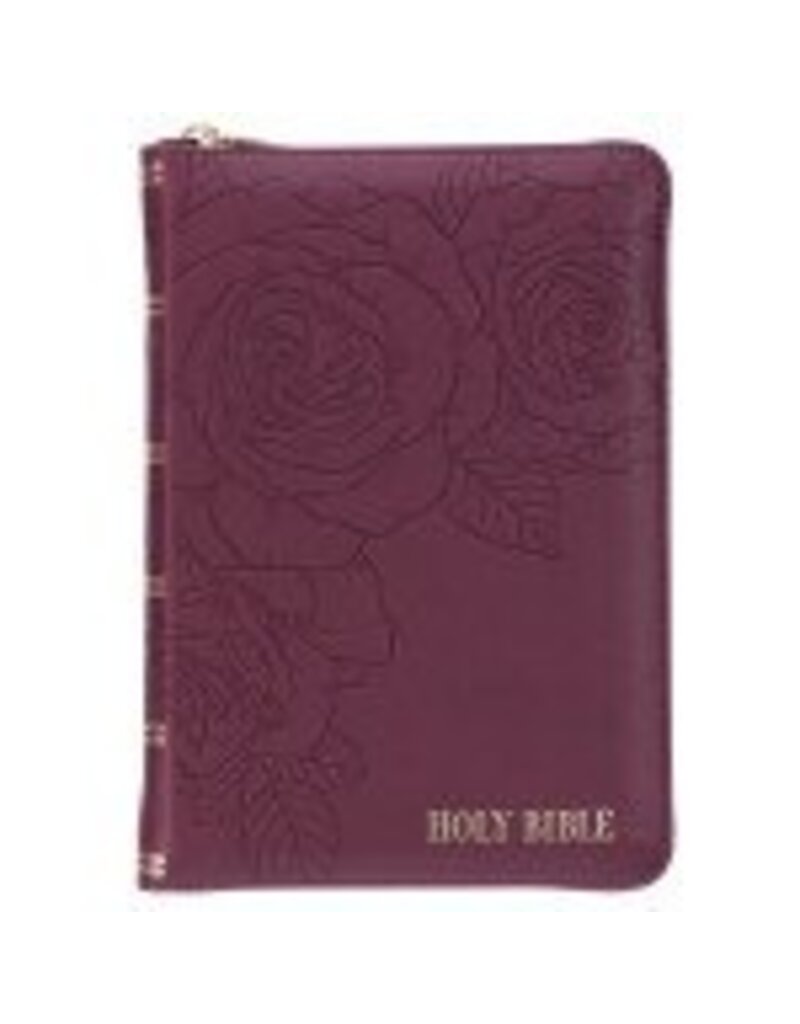Maroon Faux Leather Compact King James Version Bible with Zipper Closure