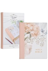Rosy Coral Floral Faux Leather Hardcover King James Version Note-taking Bible