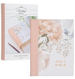 Rosy Coral Floral Faux Leather Hardcover King James Version Note-taking Bible