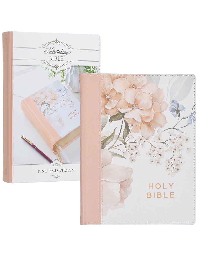 Rosy Coral Floral Faux Leather Hardcover King James Version Note-taking Bible