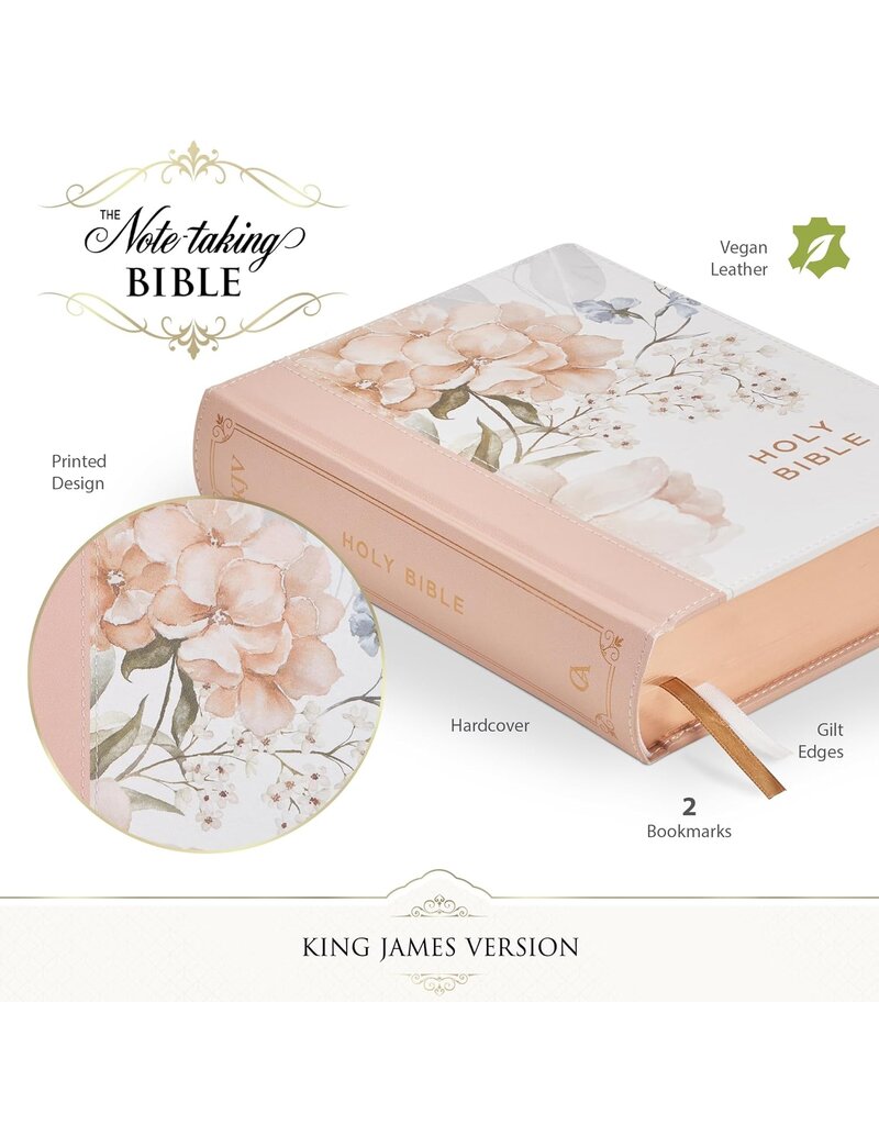 Rosy Coral Floral Faux Leather Hardcover King James Version Note-taking Bible