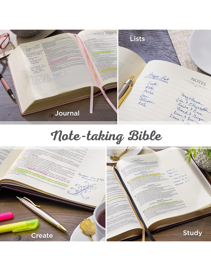 Rosy Coral Floral Faux Leather Hardcover King James Version Note-taking Bible