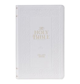 White Floral Faux Leather Giant Print Standard-size King James Version Bible with Thumb Index