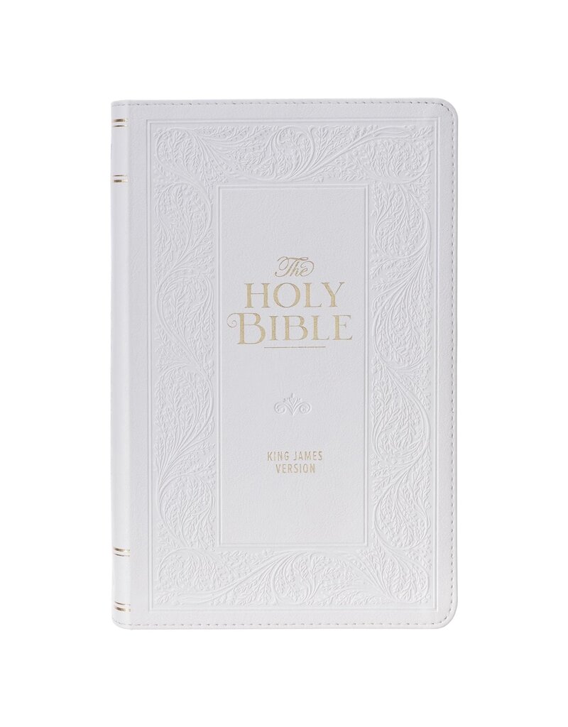 White Floral Faux Leather Giant Print Standard-size King James Version Bible with Thumb Index