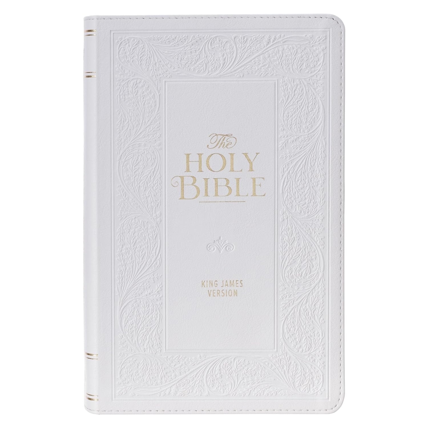 White Floral Faux Leather Giant Print Standard-size King James Version ...