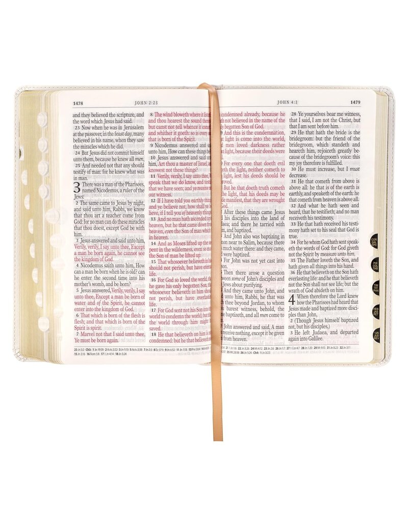 White Floral Faux Leather Giant Print Standard-size King James Version Bible with Thumb Index