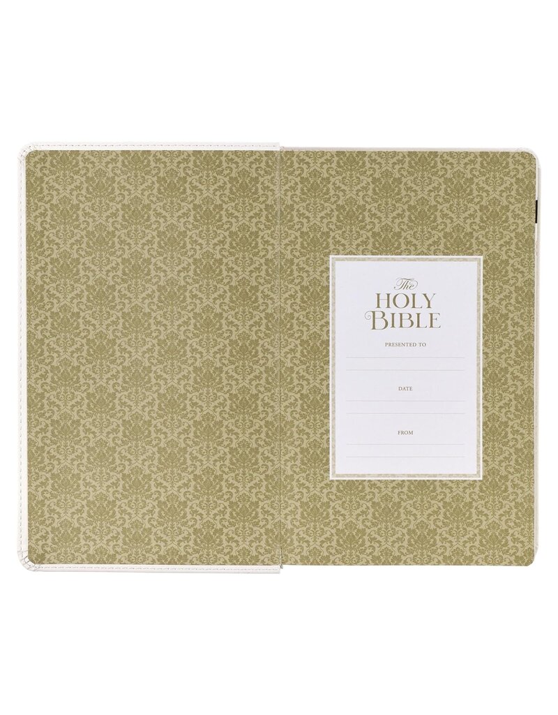 White Floral Faux Leather Giant Print Standard-size King James Version Bible with Thumb Index