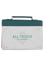 All Things are Possible Teal Tourmaline Faux Leather Fashion Bible Cover - Matthew 6:19