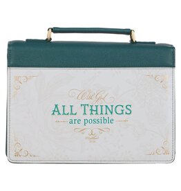 All Things are Possible Teal Tourmaline Faux Leather Fashion Bible Cover - Matthew 6:19