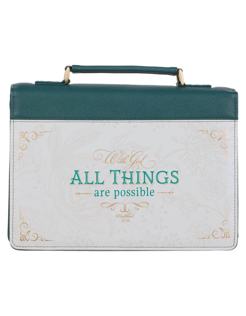 All Things are Possible Teal Tourmaline Faux Leather Fashion Bible Cover - Matthew 6:19
