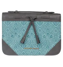 Amazing Grace Gray and Turquoise Faux Leather Fashion Bible Cover with Tassels